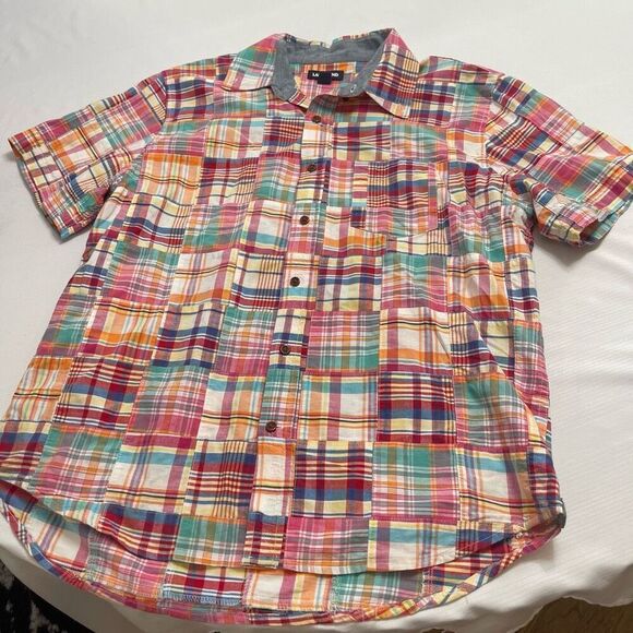 Lands End Traditional Fit Plaid Madras Short Sleeve Button Up Shirt Size Large - Picture 1 of 5